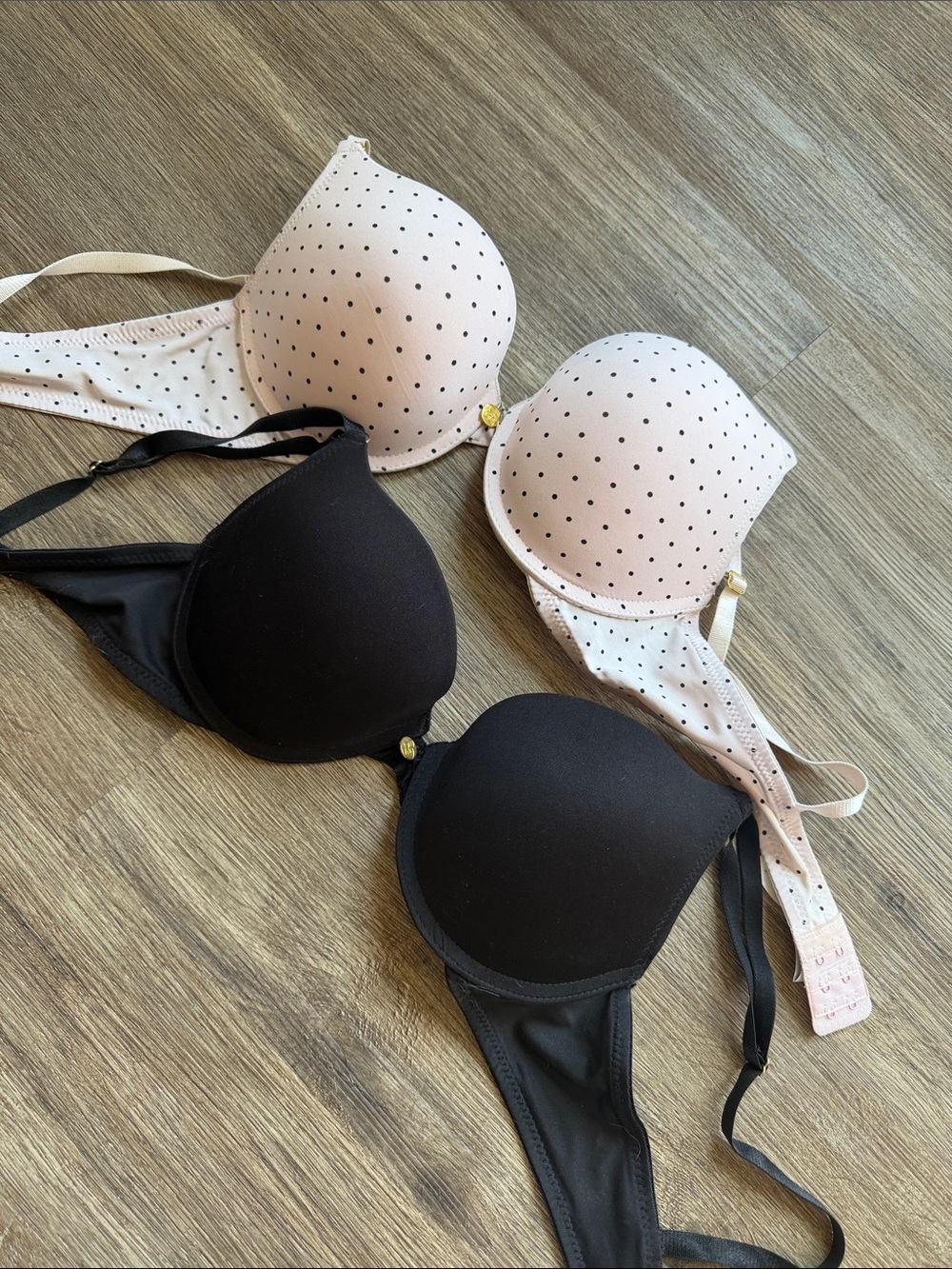 Jessica Simpson Black Bra and Light Pink Polka Dot Bra Set
